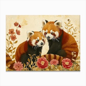 Floral Animal Illustration Red Panda 2 Canvas Print