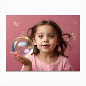 Little Girl Blowing soap Bubbles 2 Canvas Print