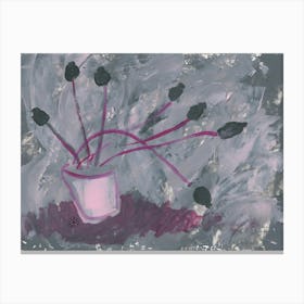 Dried Poppies In Gray And Magenta - flower floral hand painted living room bedroom Canvas Print