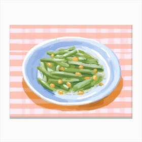 A Plate Of Green Beans, Top View Food Illustration, Landscape 4 Canvas Print