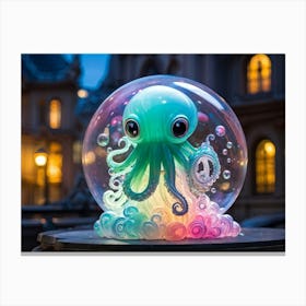 Big Eyed Cthulhu Encapsulated In Iridescent Soap Bubbles Suspended In Mid Air Whimsical And Surrea Canvas Print