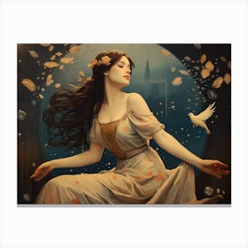 Girl Illustration in Art Nouveau Print Canvas Print