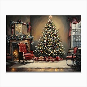 Christmas Tree In The Living Room Canvas Print