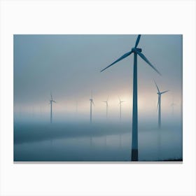 Wind Turbines Shrouded In Mist At Sunrise Canvas Print