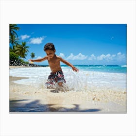 Boy Playing On The Beach Canvas Print