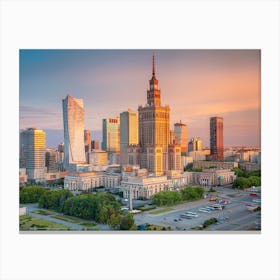 Warsaw Skyline At Sunset Canvas Print