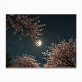 Cherry Blossoms Under The Moon Canvas Print