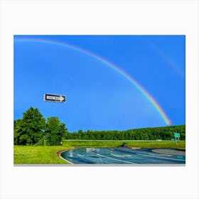 Fun With A Oneway Sign And Double Rainbow in Maryland  Canvas Print