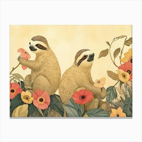Floral Animal Illustration Sloth 1 Canvas Print