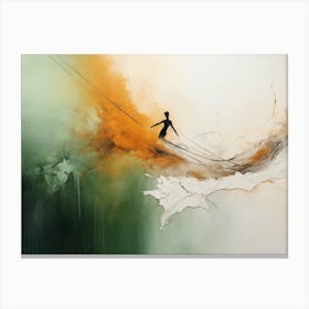 Abstract Tightrope Walker. Green and brown. Leaving room  Canvas Print