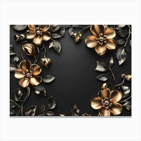 3d Illustration Background with Golden Jewelry and Flowers in Black Canvas Print