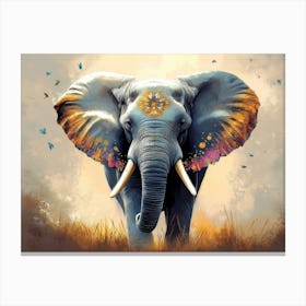 Elephant In The Grass Canvas Print