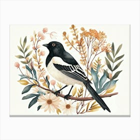 Little Floral Magpie 1 Canvas Print