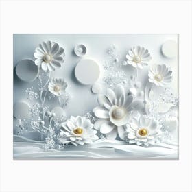 3d Abstract with Flowers Ornament and White Circles Canvas Print