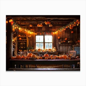 A Traditional Rural Barn Decked Out For An October Thanksgiving Festival Nostalgic Wooden Beams Glo 2 2 Canvas Print