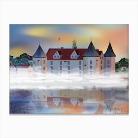 Landscape With Glucksburg Castle In The Fog On A Lake In Germany Canvas Print