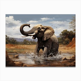African Elephant In Water Realism4 Canvas Print