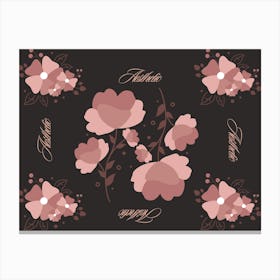 Aesthetic Pink Flowers On A Black Background Canvas Print