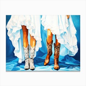 Cowgirl Boot Print - Two Cowgirls In Cowboy Boots Canvas Print