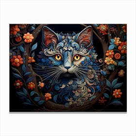 Contemporary Floral Cat 7 Canvas Print