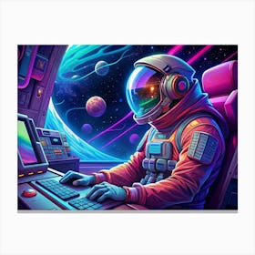 Astronaut Working At A Computer In Space Canvas Print