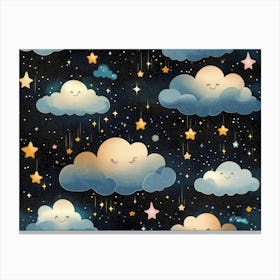 Seamless Cartoon Clouds Pattern, Textured Background 2 Canvas Print