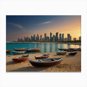 Dubai Skyline At Sunset Canvas Print