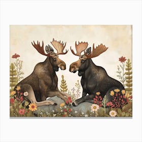 Floral Animal Illustration Moose 4 Canvas Print