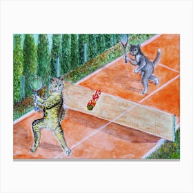 Cats Have Fun Cats Play Tennis On The Court Canvas Print