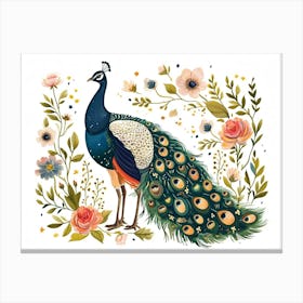 Little Floral Peacock 2 Canvas Print