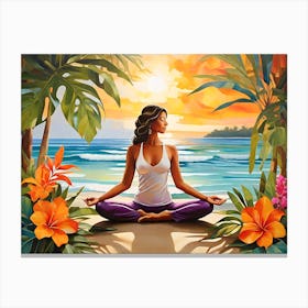 Meditating Yoga Woman On The Beach Canvas Print