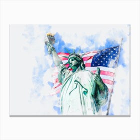 Statue Of Liberty Watercolor Painting Digital Art 4 Canvas Print