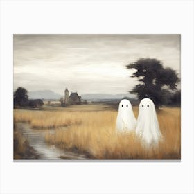 Cute Bedsheet Ghosts, Countryside Vintage Style, Halloween Spooky 2 Canvas Print