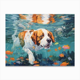 Saint Bernard Dog Swimming In The Sea Canvas Print