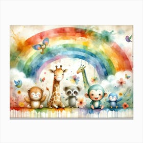 Rainbow Arc With Joyful Animals Canvas Print