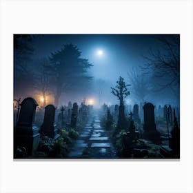 Graveyard At Night 3 Canvas Print