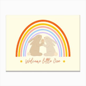 Welcome Little One Rainbow Rabbits  Canvas Print
