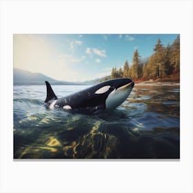 Realistic Orca Whale Photography Style In Water 1 Canvas Print