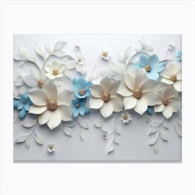 3d Flowers White Blue Canvas Print