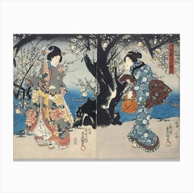 Enjoying Plum Blossoms In The Evening By Utagawa Kunisada Canvas Print