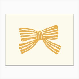 Blue Stripe Bow Ribbon - Yellow Gold Canvas Print