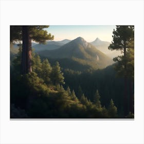 Hilly Landscape Blanketed With Deciduous Pine Forest Canvas Print