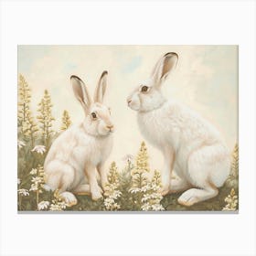 Floral Animal Illustration Arctic Hare 1 Canvas Print