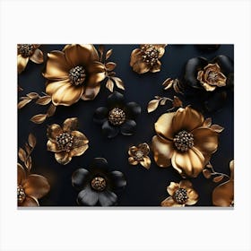 Gold And Black Flowers 9 Canvas Print