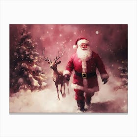 Santa Claus And Deer 2 Canvas Print