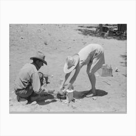 Faro And Doris Caudill Cooking Dinner Over Camp Fire, Pie Town, New Mexico By Russell Lee Canvas Print