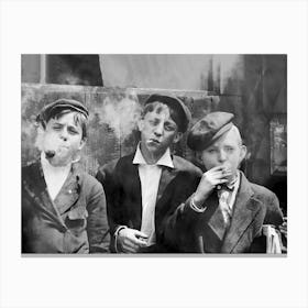 Boys Smoking  Vintage Black and White Photo Canvas Print