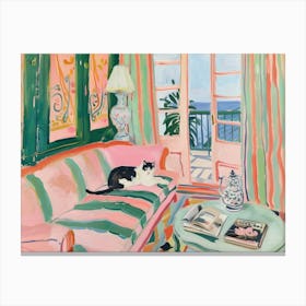 Cat On Sofa Matisse Style Landscape Canvas Print