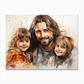 Jesus with little children - watercolor painting. 6 Canvas Print