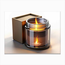 Candle In A Glass Jar With A Wooden Box Canvas Print